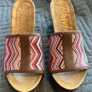Blowfish Malibu Woven Multicolor Wedge Sandals Size 8 Slip Ons
